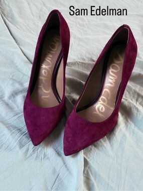 Sam Edelman Plum Suede Pointed-Toe Pumps, never worn, 7 1/2